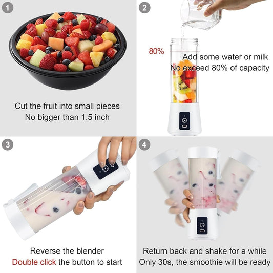 Electric Juicer 6 Blade Rechargable Portable USB Bottle Blender