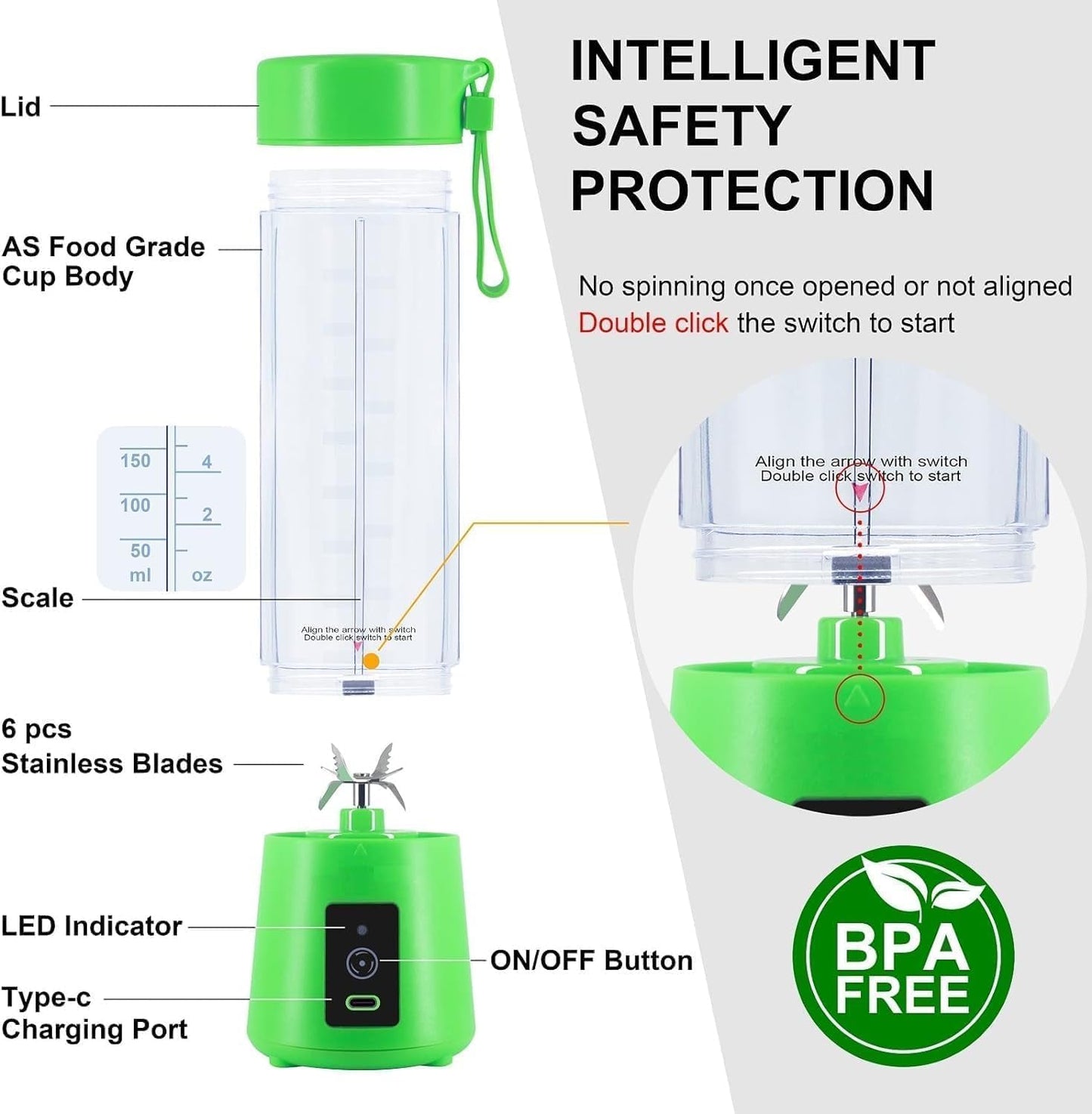 Portable 6-Blade Electric JuicerBlender with built-in Jar