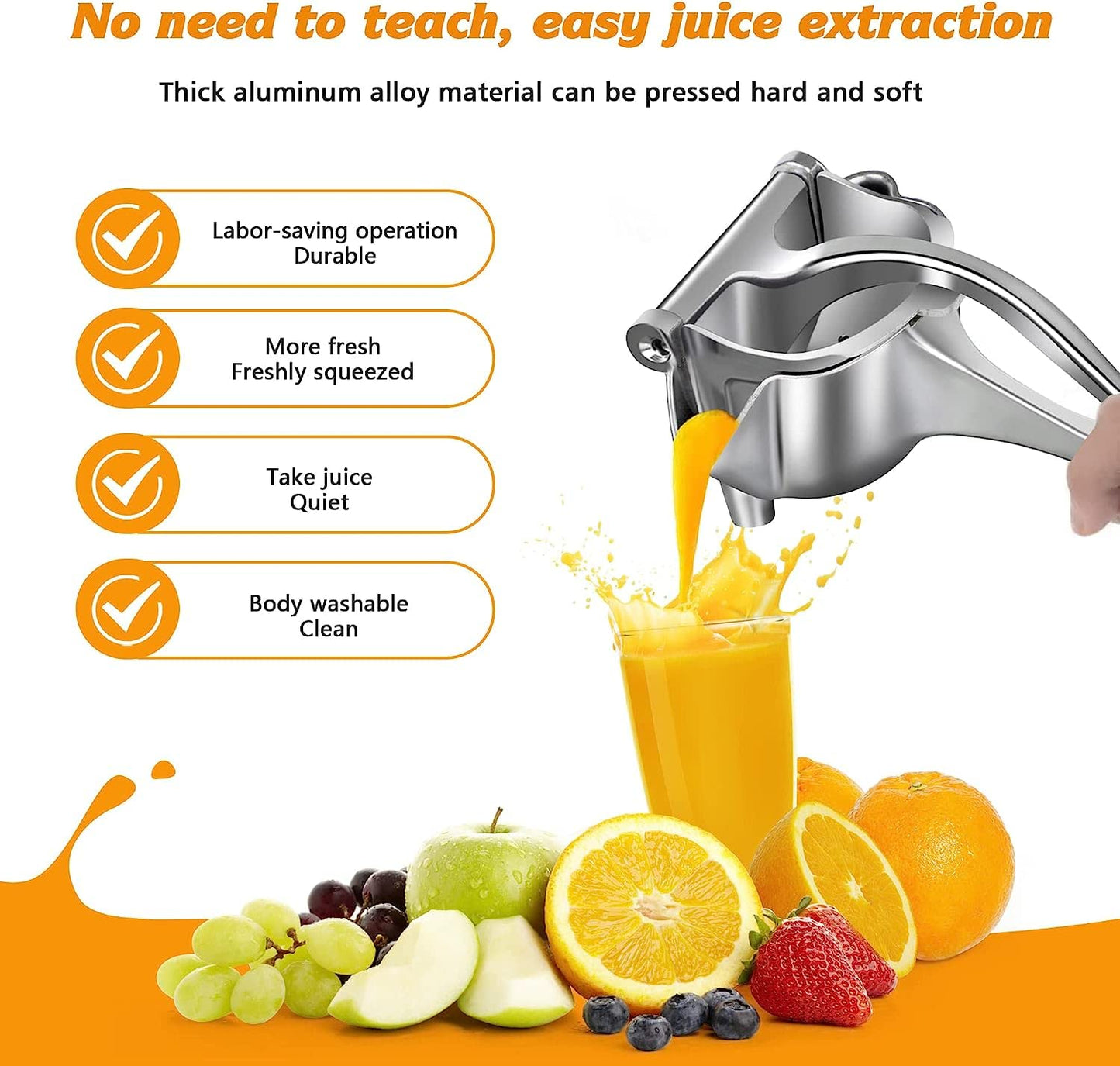 Manual Fruit Hand Press Juicer Aluminum
